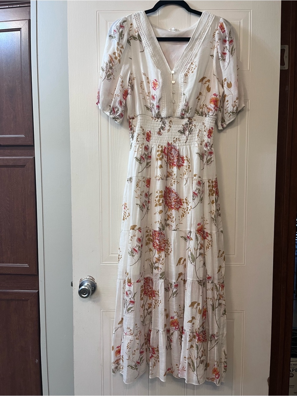 White Floral Maxi Dress with Puff Sleeves